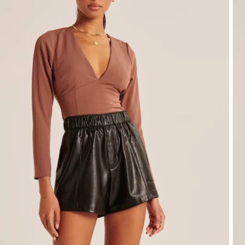 Abercrombie Long Sleeve Deep V Top Brown